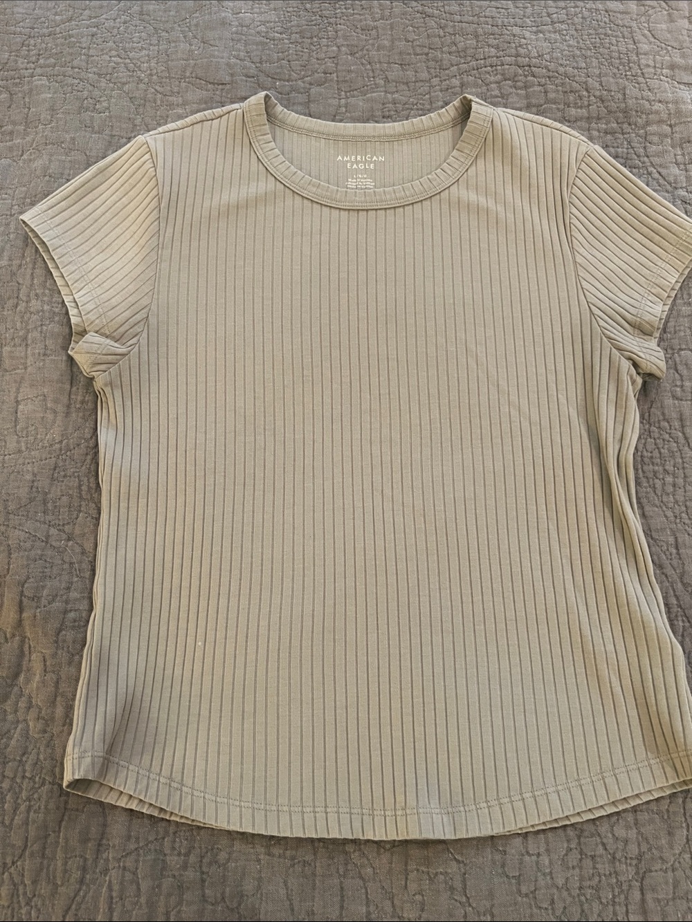 American Eagle Outfitters Ribbed Short Sleeve Tee in Light Beige